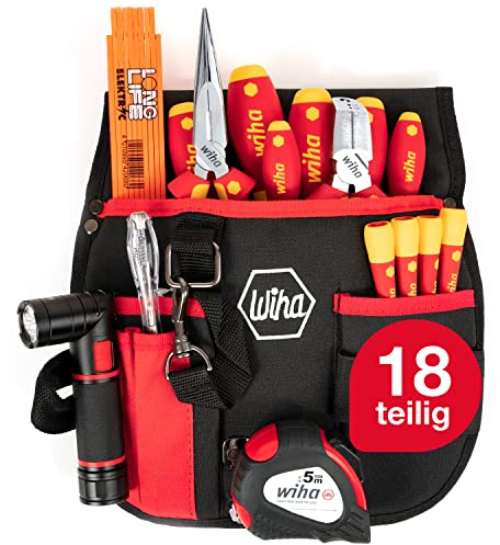 Wiha Werkzeug Set Grundausstattung Elektriker 18 teilig I Gürteltasche I für mobilen Einsatz I VDE Werkzeug (44574)