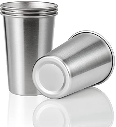 SMLIXE 4 x 473 ml Edelstahl-Trinkbecher, gesund, unzerbrechlich und stapelbar, Metall-Trinkgläser