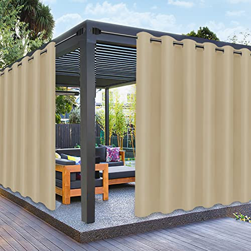 PureFit Outdoor-Vorhänge für Terrasse, wasserdicht, wetterfest, UV- und lichtbeständig, Außenvorhänge für Pavillon, Veranda, Pergola, Sonnenschutz, 254 x 244 cm, 1 Panel, Beige