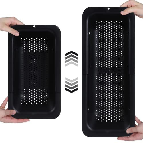 BLUE GINKGO Sopra il Lavello Colino Colino Cestello - Lavare frutta e verdura, scolare la pasta cotta - Estensibile - Elementi essenziali per la cucina (7,9 L x 14,5-19,5 L x 2,75 A) - Nero