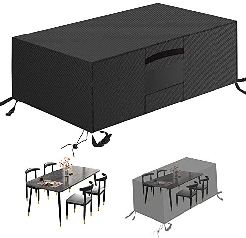 MEEYI Abdeckung für Gartenmöbel 350x260x90cm, Schutzhüllen Abdeckplane mit Belüftungsöffnungen 420D Oxford Gewebe Wasserdicht Winddicht UV-Beständiges für Gartentische und Möbelsets, Schwarz