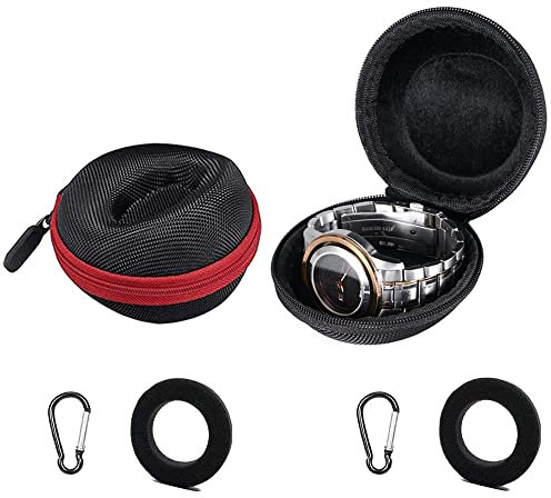 2 Stücke Runde Tragbare Uhrenbox, Portable Single Watch Travel Case, Single Uhrenbox, Reise Watch Case, Uhr Aufbewahrungskoffer mit Karabiner, für Schmuck, Uhren, Halskette (Schwarz, Rot)
