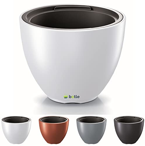 botle Maceta maciza redonda estilo moderno, mate, 40 x 30 cm, con inserto, 11 L, color blanco, Jardinera, Cubremaceta