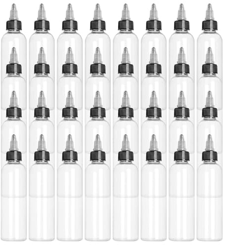LOLYSIC 32 Stück 120ml Quetschflasche Klein Squeeze Flasche Transparent Dosierflasche, Soßenflaschen Spenderflaschen mit Drehverschluss für Olivenöl, Honig, Gewürze Kunsthandwerk, Kunst, Kleber