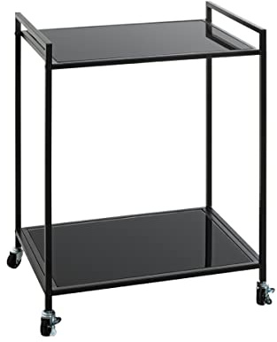 HAKU Beistelltisch auf Rollen schwarz Metall Couchtisch Sicherheitsglas 5 mm - Maße: B 50 x H 69 x T 36 cm Style: Modern
