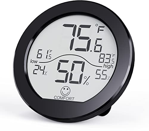 SECRUI Hygrometer Thermometer for Room Temperature Humidity Meter Indoor Thermometer Accuracy Calibration LCD Temperature Sensor with Maximum and Minimum Records, TH1,Black