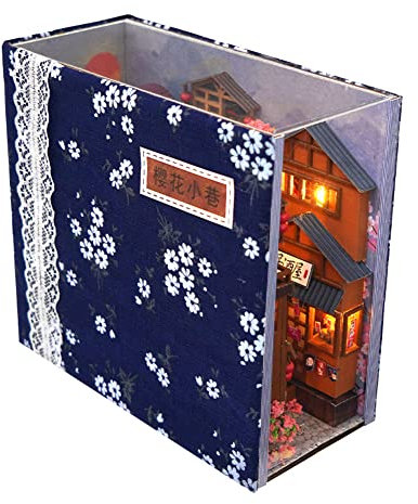 LICHENGTAI DIY Miniatur Puppenhaus Kit zum BAU Miniatur Haus mit Lichts, Handgefertigtes Puppenhaus mit Bücherecke, Möbeln, Japanisches Landschaftsmodell, Miniatur Modellbausätze für Kinder Erwachsene