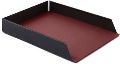 Eglooh - Dafne - Ablagefächer Stapelbar für Schreibtisch und Büro mit Struktur aus schwarzem Stahl - Innerer Boden aus echtem Leder Bordeaux Rot - DIN A4 cm 32,5 x 24,2 x H.5 - Made in Italy