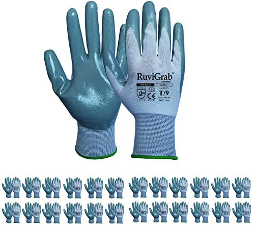 Ruvigrab - Gant de travail en nitrile | Gants anti-graisses et huiles | Gants de jardinage | Gants pour travaux de construction ou d'agriculture | Gants de travail pour hommes et femmes