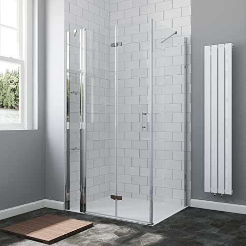 Duschkabine Eckeinstieg Bodengleich 120 x 90 cm Duschwände für Eckdusche Ebenerdig Duschtür Falttür Drehfalttür an Festteil mit festem Seitenteil Seitenwand Echtglas 6 mm Nanoglas klar Höhe 197 cm