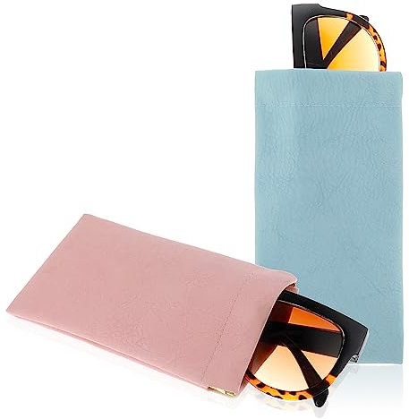 Cobee Sonnenbrillentasche aus weichem Leder, tragbares Squeeze-Top-Brillenetui Reise-Sonnenbrillentasche Brillenaufbewahrungsetui Make-up-Beutel Brillenetui für Männer Frauen, 2er-Pack (Blau, Rosa)