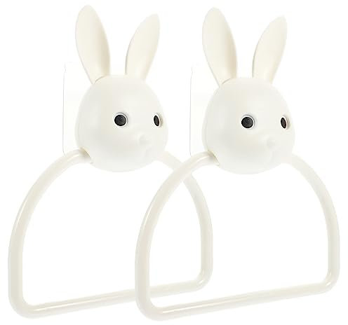 Cabilock 2pezzi Portasciugamani Cartone Animato Forma Di Coniglio Supporto Per Asciugamani Senza Foratura Per Bagno e Cucina Design Creativo