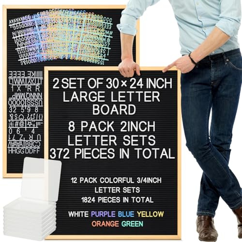 BBTO Large Felt Letter Board Sign 24 x 30 Inch, Changeable Letter Board with Boxes, Large Felt Menu for Restaurant Announcements, Restaurant Menus(2 Pcs,Black)