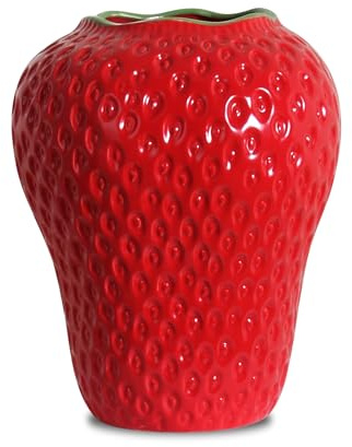SANFERGE Vase à fleurs en céramique à motif de fraise, vase décoratif géant pour arrangement floral, unique pour décoration de maison, cuisine, bureau, centre de table, grande taille, rouge