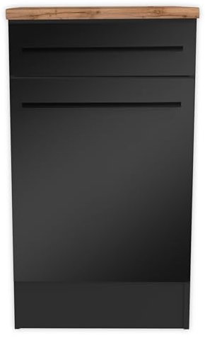 Stella Trading Jazz Moderner Küchenunterschrank in Schwarz matt, Lanzelot Eiche Optik - Geräumiger Unterschrank Küche mit viel Stauraum - 50 x 90 x 60 cm (B/H/T)