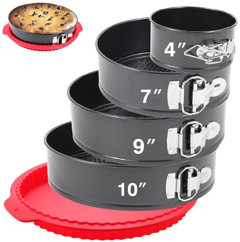 Fensiden Premium Springform Pan Set - 4, 7, 9, 10 Inches Round Cake Pan set with Removable Bottom for Baking, Nonstick Coating, with Thickened Silicone Cheesecake Pan Protector