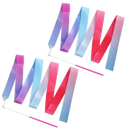 2 Packs Gymnastics Dance Ribbons with Pink Wand, 78.7 Inch Gymnastics Ribbons Streamers for Kids, Artistic Dancing Gymnastics, Circus Carnival Shows, Wand Baton Stick Twirling Rhythmic