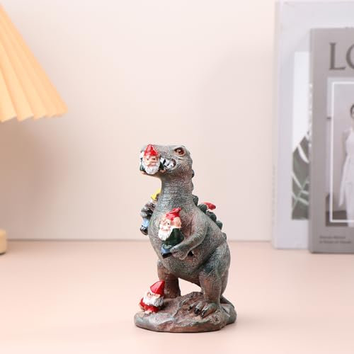 RUDFUZ Garden Dinosaur Eating Gnome Statues Outdoor Funny Resin Figurines Sculpture Decor For Garden Patio Lawn Yard Ornament Decor