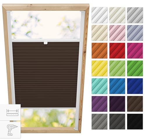 Estika Dachfenster plissee mit Bohren für Velux Fenster - Modell: FK04 - Stofffarbe: Schokolade - Dachfenster Rollo, Fensterrollo innen, Fenster plissee