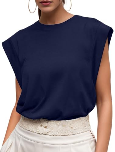 GRECERELLE Womens Cotton T Shirts | Cap Sleeves Loose Fit Basic Ladies Tops for Casual Comfort Soft Crew Neck Summer Tees