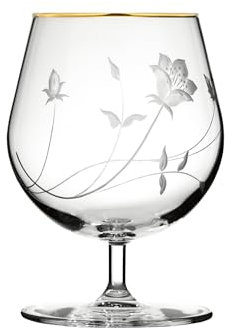 ARNSTADT KRISTALL Copa de coñac Liana Gold (14 cm), cristal soplado artesanalmente, tallado a mano, borde dorado de 24 quilates