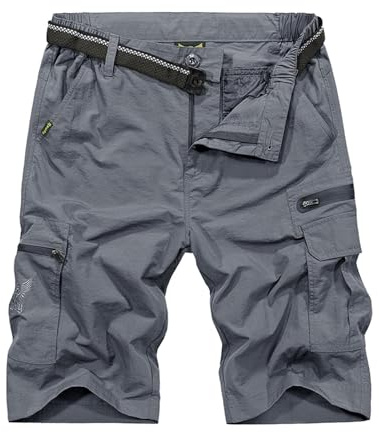 OlyljpinZ Gymshorts för män vardaglig twill elastisk caprishorts flera fickor verktyg arbetsshorts vattentäta snabbtorkande shorts, Mörkgrått, M