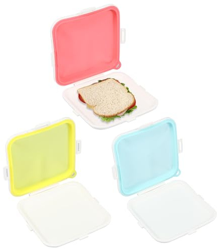 Sutowe 3Pcs Sandwich Containers Silicone Food Storage Box Heat Resistant Sandwich Box BPA-Free Square Sandwich Holder Reusable Leakproof Sandwich Keeper for Picnic,School,Office