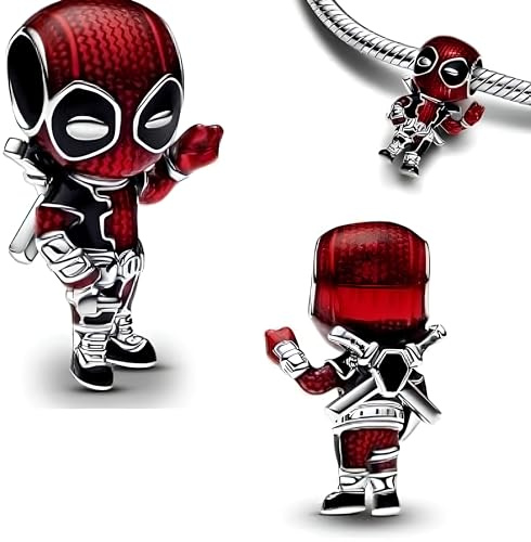 The Charmery Marvel Deadpool Charm en argent sterling S925, compatible avec les breloques Pandora, Trollbeads, Chamilia, Biagi et de nombreux autres bracelets à breloques britanniques, Métal