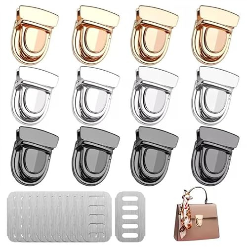 12 Stück Verschluss Schloss für Tasche,3 Farben Drehverschlüsse Für Handtaschen,Steckschloss für Taschen,Geldbörse Push Lock Sets,Tuck Lock für Leder Tasche Portemonnaie Geldbörse DIY