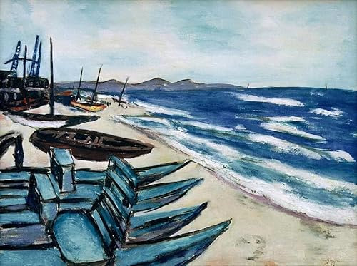 XSBPDPII Ölgemälde Leinwand Malerei Poster Leinwand Plakat Strand mit booten an der riviera von max beckmann Leinwandbilder Bild für Wanddekoration 60x90cm