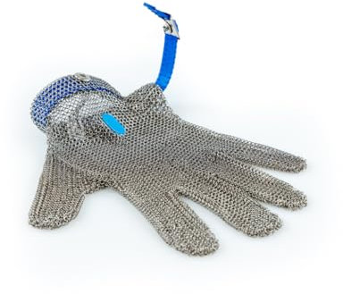 TOPATUPA Gants de sécurité en maille d'acier inoxydable avec bande en plastique réversible, gants de sécurité résistants aux coupures (bleu, L)
