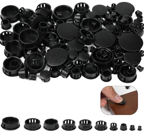 VEPEPE 150 Stück Schwarze Abdeckkappen für Bohrlöcher Set, 6/8/10/12/16/20/22/25/28/30 mm, Bohrloch Abdeckkappen Schwarz Set, Möbel Lochabdeckung für Bohrungen Schrauben