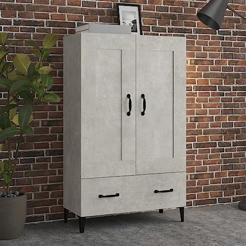 TJROO Credenza con Ante 70x31x115 cm Armadietto con Ante Mobile Alto Mobiletto da Salotto Armadietto Multiuso Mobile da Salotto Mobile Contenitore Legno Multistrato, ferro Grigio Cemento
