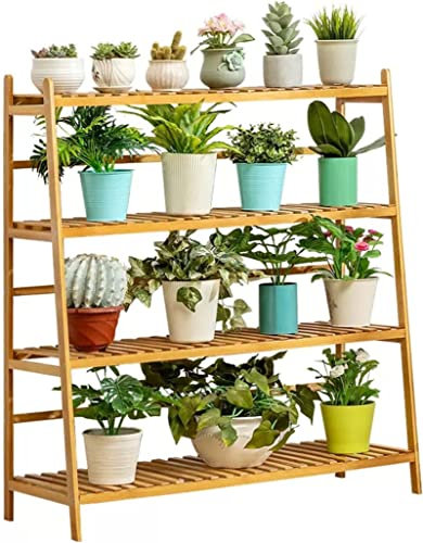 HSSMEUR 4-stöckiger Bambus-Pflanzenständer, Leiterregal, Eck-Blumentopfhalter, mehrere Pflanzen-Präsentationsständer für Balkon, Garten, Wohnzimmer (100x36x110cm)