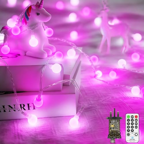 20M 200 LED Fairy Lights Outdoor Globe String Lights Plug in Christmas Lights Waterproof with Remote Timer Memory 8 Modes for Indoor Bedroom Garden Patio Mother's Day Party Decorations Cool Pink