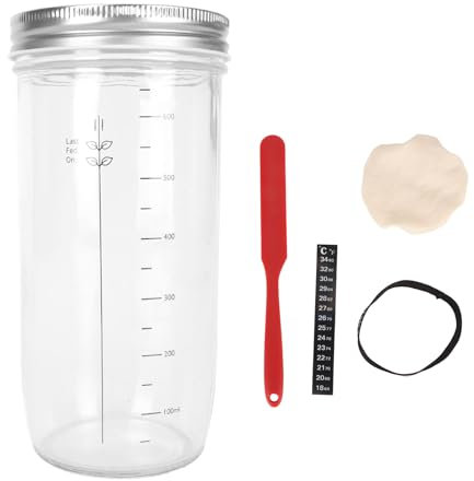 Kikumi Sourdough Starter Kit, 24 Oz Glass with Spatula, Cloth Lid, Feed Line Marker, Temperature Marker, Sour Dough Starter Pot for Sourdough