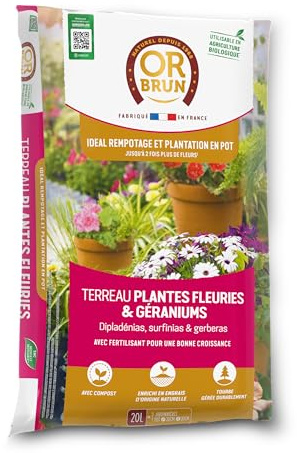 OR BRUN Terreau Plantes Fleuries et Géraniums 20 L : Un Support de Culture Complet