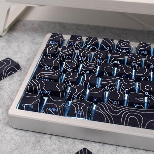 131 Keys PBT Dye Sub Keycaps Cherry Profile Black Topographic Keycap Set Fit for 61/64/87/104/108 Cherry Mx Switches Mechanical Keyboard