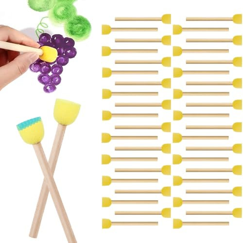 40 Stück Malschwamm Tupfpinsel,Runder Schwammpinsel,Holzgriff Schaumstoffpinsel für DIY Malerei,Handwerk,Keramik,Großflächiges Malen und Reiben (1.5cm, Gelb)