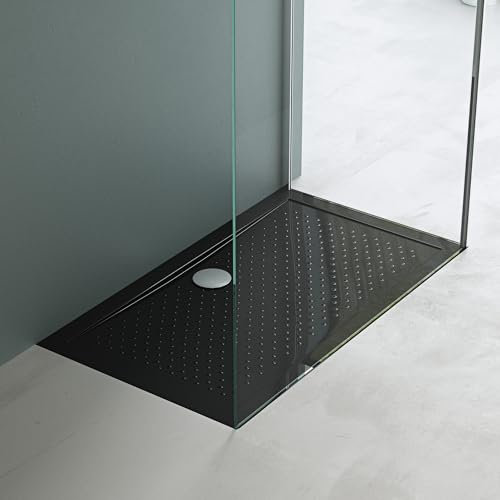 Mai & Mai Piatto Doccia 70x120x4 cm con Piletta di Scarico Inclusa (AL01)| Superficie Antiscivolo | Acrilico Nero Rettangolare Lucia02AR
