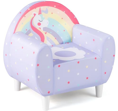 COSTWAY Divano per Bambini a Forma di Unicorno 55 x 40 x 55cm, Poltrona Imbottita con Tessuto Elastico Traspirante e Riempimento in Spugna, Mobile Moderno per Cameretta (Lilla)