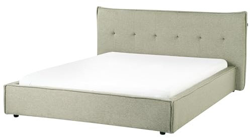 Beliani Polsterbett Leinen Stoff grün 160 x 200 cm mit Kopfteil und Lattenrost Lestre