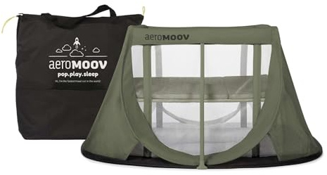 AeroMoov Instant-Reisebett für Babys & Kleinkind - Green Moss | 2 Ebenen für Babys und Kleinkinder, 2 Sekunden Aufbau, Superleicht und Kompakt, , Hochwertiger Matratze