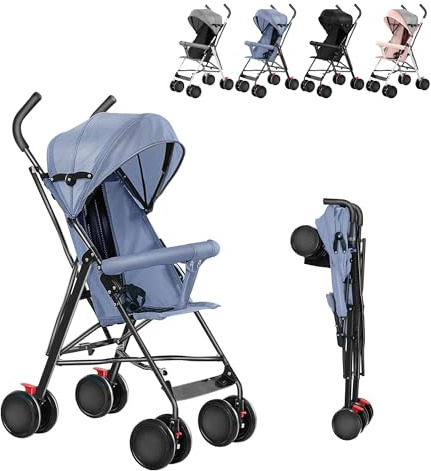 XUANYU Paraguas compacto y plegable con alfombrilla refrescante, carro de viaje plegable, cochecitos compactos, bebé de 6 meses a 4 años, hasta 25 kg (azul)