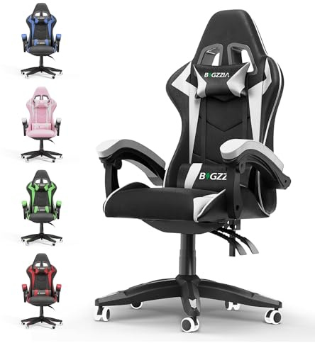 Bigzzia Gaming Stuhl, Gaming Sessel Ergonomisch, 360° Gaming Chair Weiß | Rückenlehne verstellbar, PC-Stuhl, atmungsaktiver Computerstuhl für Jugendliche, Jungen, Mädchen, Erwachsene, aus PU-Leder