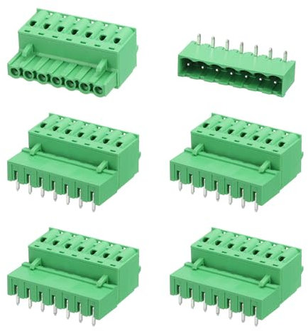 sourcing map Set di 5 connettori a 7 pin con passo 5,08 mm per montaggio su PCB morsettiera a vite, senza saldatura, connettori maschio e femmina 2EDGKD per 28-10AWG, verde