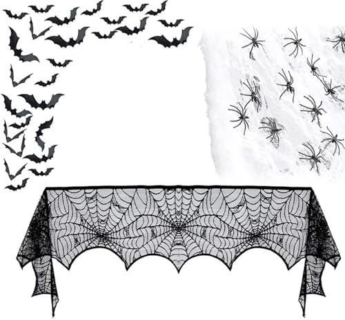 BlinBlin Ragnatela Decorativa per Halloween, Decorazione 3D di Pipistrelli di Halloween, Sciarpa per Camino di Halloween Decorazione, per Decorazioni da Festa di Halloween.