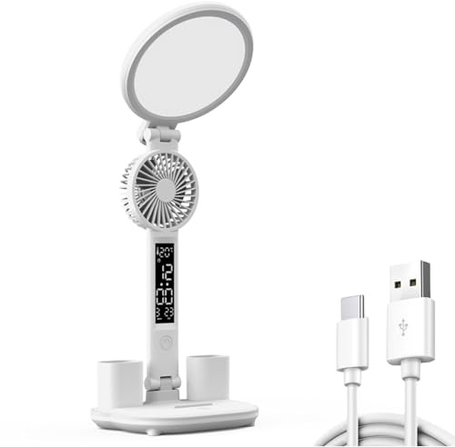 Storage Bag Ventilateur à écran rond avec batterie 3200 mAh/chargement USB, affichage LED, heure, température, humidité, luminosité réglable multifonctionnelle