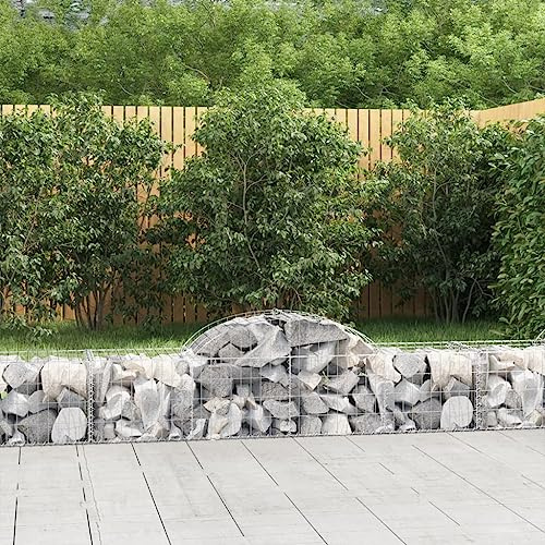 HaoChrymec Gabions à Arc Haut with Fer Galvanisé, Construction Stable, Panier à Pierre, Jardinière à Gabion, Parterre Surélevé en Gabion, Jardin, Gris, 200 x 50 x 40/60 cm
