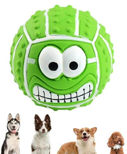 Quietschender Hundeball – lustiger Hundekauball mit Stachelmotiv, verspielter Latex, lächelndes Gesicht, lustig, federnd, geeignet für Haustierunterhaltung, Zahnreinigung und interaktives Spielen